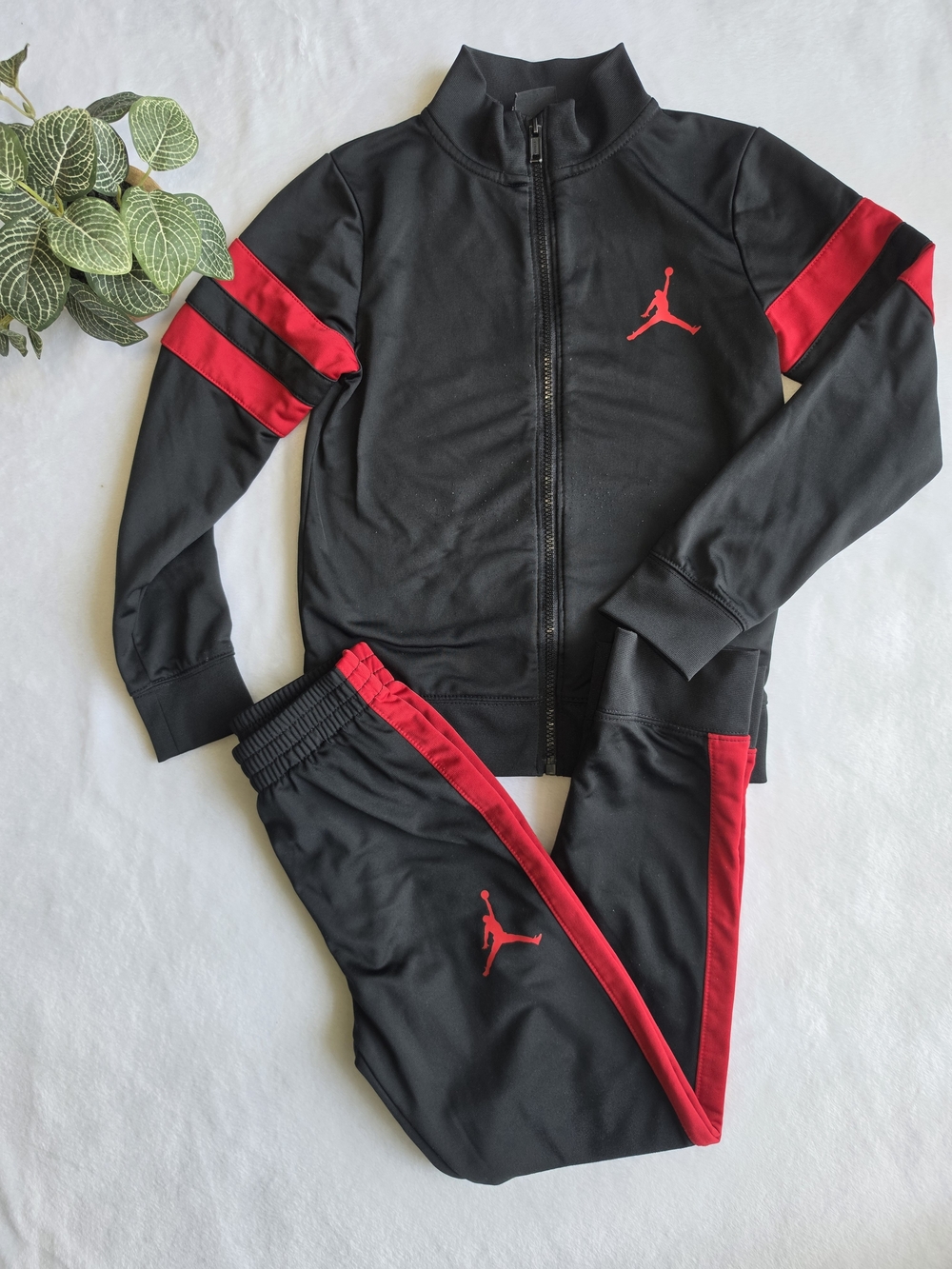 Jordan Kids Black Sweatpants & Jacket with Red Accents
